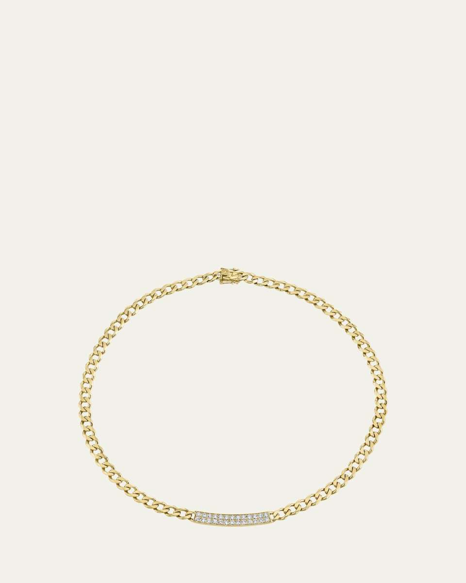 14K Yellow Gold Diamond Pave Bar Necklace
